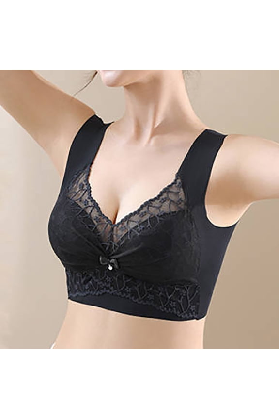 L-4X Plus Size Push Up Bras for Women No Underwire Lace Back-Smoothing Bralettes Ladies Trendy Lightweight Solid Full-Coverage Underwear Bra