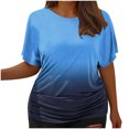 thumbnail image 1 of ylioge L-5X Plus Size Womens Tops Short Sleeve Crewneck T Shirts Ladies Trendy Gradient Printed Pleated Pullover Going-Out Streetwear Blouses Top, 1 of 6