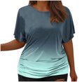 thumbnail image 1 of ylioge L-5X Plus Size Womens Tops Short Sleeve Crewneck T Shirts Ladies Trendy Gradient Printed Pleated Pullover Going-Out Streetwear Blouses Top, 1 of 6