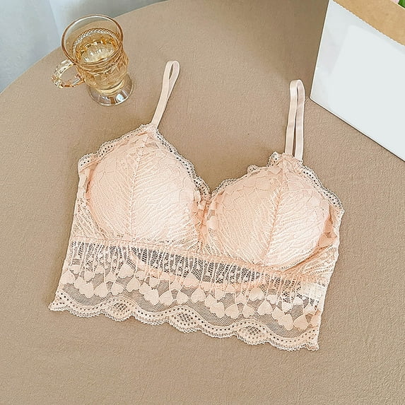 ylioge Lace Bras for Women No Underwire Padded Longline Bralettes Lightweight Solid Color Pullover Breathable Full-Coverage Underwear Bra