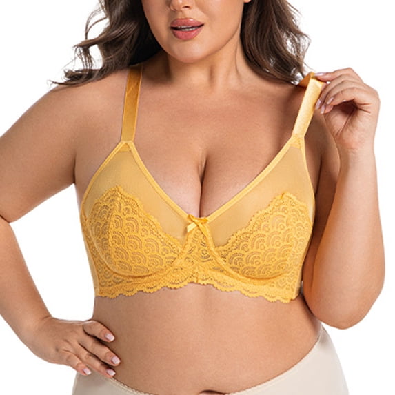 ylioge Lace Bras for Women Plus Size M-4X Lightly Push Up Bralettes with Underwire Womens Trendy D-Cup Solid Color Breathable Everyday Underwear Bra
