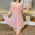 thumbnail image 1 of ylioge Lace Nightgowns for Women Lightweight See-Through V Neck Mini Dresses Ladies Trendy Solid Cold Shoulder Homewear Sleepshirts, 1 of 3