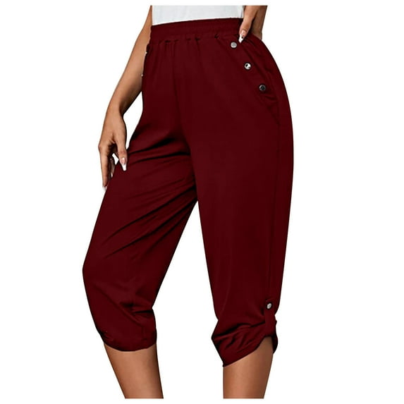 ylioge Ladies Capri Trousers Lace Up Straight Solid Color Normal Waist Trendy Trousers Pockets Relaxed Fit Summer Going Out Pants Pantalones