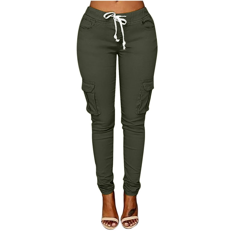 ylioge Ladies Full Length Lounge Pants Pockets Normal Waist Skinny Fit  Daily Wear Trousers Drawstring Tapered Solid Color Autumn Pants Pantalones  