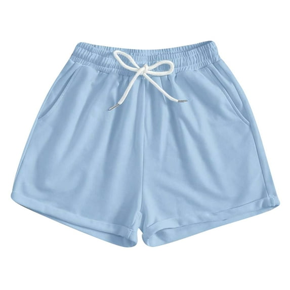 ylioge Ladies Solid Color Normal Waist Shorts Drawstring Pockets Lounge Summer Pants Stretchy Short Vacation Loose Fit Shorts Pantalones