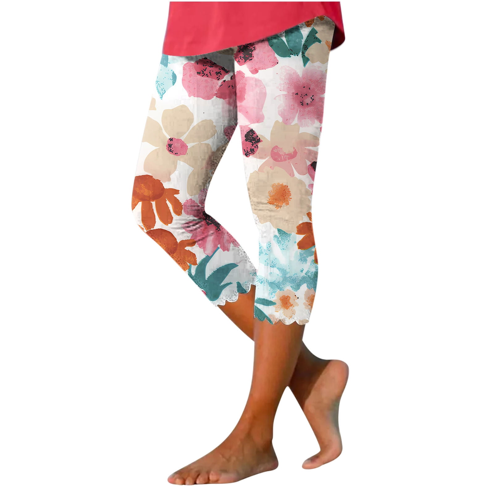 ylioge Ladies Summer Capris Printed Close Leg Comfy Pants Stretchy ...