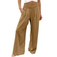 thumbnail image 1 of ylioge Ladies Summer Loose Fit Pants Linen Wide Leg Solid Color Trousers Pockets Full Length High Waist Vacation Comfy Pants Pantalones, 1 of 5