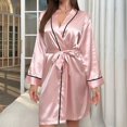 thumbnail image 1 of ylioge Lightweight Robes for Women Long Sleeve Short Length Satin Bathrobes Ladies Trendy Solid Color Open Front Homewear Pajama Bath Robe with Belt, 1 of 3