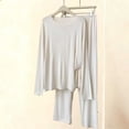 thumbnail image 1 of ylioge Long Pajama Sets for Women Soft-Modal 2 Piece Loungewear Outfits Womens Casual Solid Color Long Sleeve Tops Wide Leg Pants Homewear Pajamas, 1 of 3