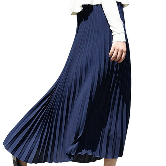 ylioge Long Skirts for Women, Womens Vintage Retro 1980s Skirt Elegant Casual Solid Color Elastic High Waisted with Swing Pleated Hem Holiday Maxi Skirt Spring