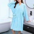 thumbnail image 1 of ylioge Long Sleeve Robes for Women Mid Length Fleece Bathrobes Ladies Casual Solid Color Loose Tie Side Quick-Drying Homewear Pajama Bath Robe, 1 of 4