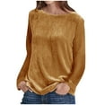 thumbnail image 1 of ylioge Long Sleeve Shirts for Women, Women's Plus Size Tops Vintage Casual Golden Velvet Satin Silk Solid Crewneck Blouses with Pockets Spring, 1 of 7