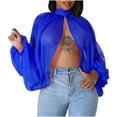 thumbnail image 1 of ylioge Long Sleeve Shirts for Women, Womens Y2k Cropped Tops Chiffon Fluorescent Solid Color Mock Neck Cardigan Party Clubwear Blouses for Women Dressy Casual Fall, 1 of 4