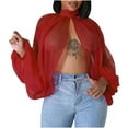 thumbnail image 1 of ylioge Long Sleeve Shirts for Women, Womens Y2k Cropped Tops Chiffon Fluorescent Solid Color Mock Neck Cardigan Party Clubwear Blouses for Women Dressy Casual Fall, 1 of 4
