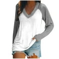 thumbnail image 1 of ylioge Long Sleeve Shirts for Women, Womens Y2k Oversized Tops Splice Solid Color V Neck Pullover Blouses for Women Dressy Casual, 1 of 3