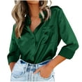 thumbnail image 1 of ylioge Long Sleeve Shirts for Women, Women's Plus Size Tops Bussiness Casual Satin Silk Solid Lapel Blouses Fall, 1 of 8