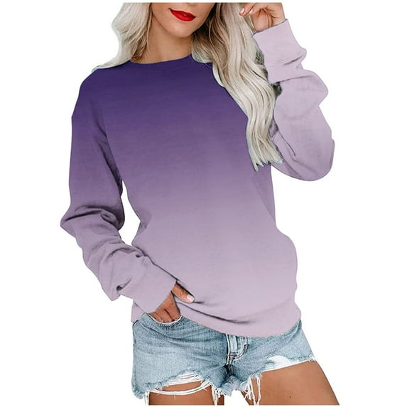 ylioge Long Sleeve Shirts for Women, Womens Crewneck Sweatshirts Casual Loose Ombre Tie Dye Blouses Tops Fall