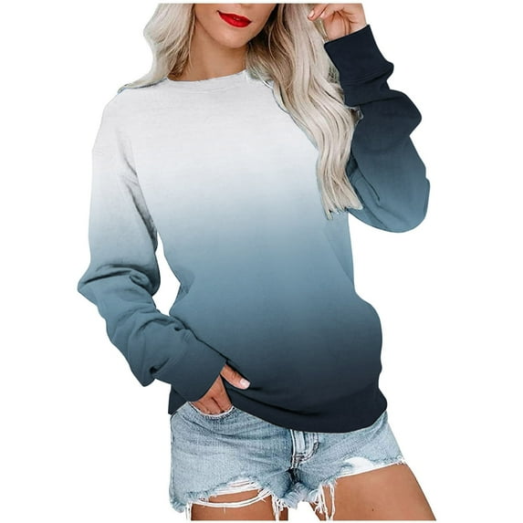 ylioge Long Sleeve Shirts for Women, Womens Crewneck Sweatshirts Casual Loose Ombre Tie Dye Blouses Tops