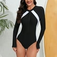 thumbnail image 1 of ylioge Long Sleeve Swimsuits for Women 2025 One-Piece Zip Front Color-Block Full-Coverage Beach Surfing Diving Bathing Suits, 1 of 8