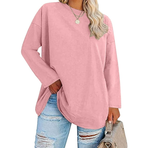 ylioge Long Sleeve Tops for Women Plus Size XL-5X Crewneck Sweatshirts Shirts Womens Casual Solid Color Pullover Basic Loungewear Athletic Blouses Top