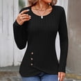 thumbnail image 1 of ylioge Long Sleeve Tops for Women Casual Pullover Crew Neck Shirts Ladies Trendy Slim Fit Solid Button Slit Hem Blouses Top, 1 of 7