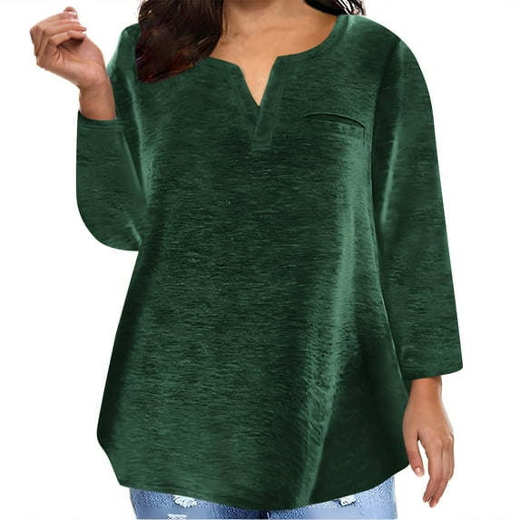 ylioge Long Sleeve Tops for Women Plus Size S-5X V Neck Shirts Womens Casual Solid Color Loose Pullover Basic Loungewear Oversized Sweatshirts Top