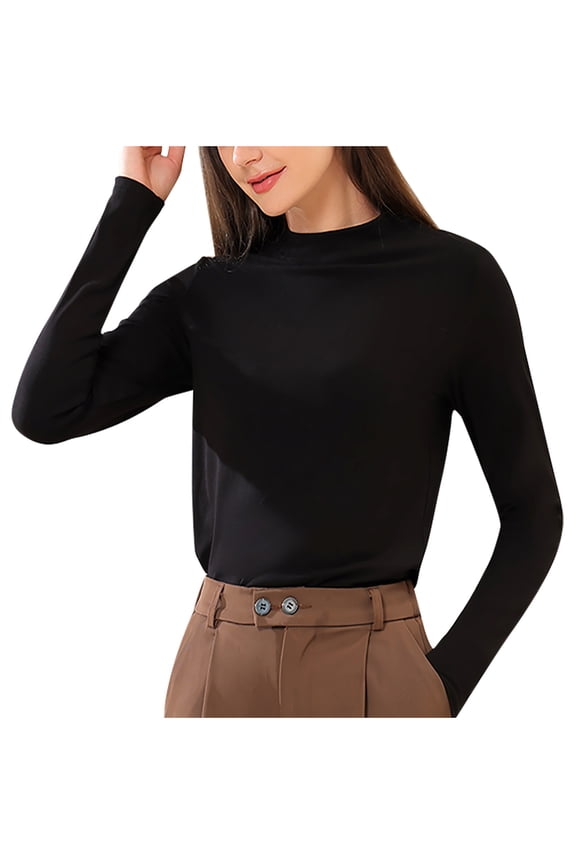 Long Sleeve Undershirt for Women, Womens Thermal Underwear Slim Fit Crewneck Solid Color Under Scrubs Shapewear Tops Blosues T Shirts Fall