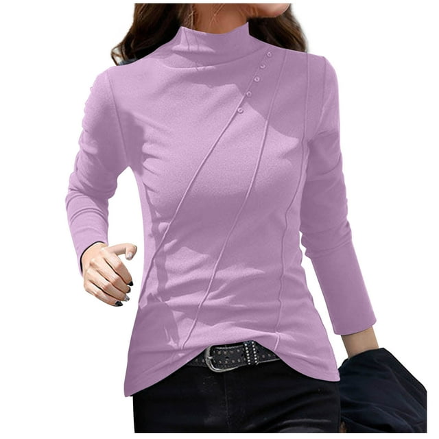 ylioge Long Sleeve Undershirt for Women, Womens Thermal Underwear Slim Fit Mock Crewneck Solid Color Under Scrubs Shapewear Cropped Tops Blouses T Shirts Fall Saving Clearance