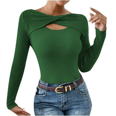 ylioge Long Sleeve Undershirt for Women, Womens Thermal Underwear Thread Knitting Slim Fit Crewneck Hollow Out Solid Color Under Scrubs Shapewear Crop Tops Blouses T Shirts Fall Saving Clearance