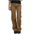 thumbnail image 1 of ylioge Low Waist Travel Trousers for Women Buttons Lounge Spring Full Length Pants Pockets Solid Color Loose Fit Straight Trousers Pantalones, 1 of 8