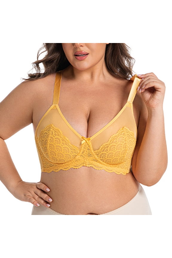M-4X Plus Size Lace Bras for Women Large Bust E-Cup Push Up Bralettes with Underwire Lightly Support Lifting Unpadded Everyday Underwear Bra