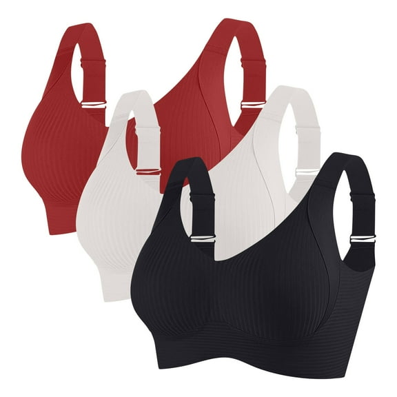 ylioge M-4X Plus Size Sports Bras for Women 3 Pack High-Impact Wireless Bralettes Push Up Breathable Multipack Full-Coverage Athletic Underwear Bra