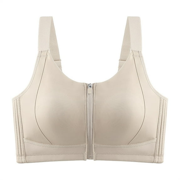 ylioge M-4X Plus Size Sports Bras for Women Zipper Front Closure Push Up Bralettes No Underwire Solid Color Breathable Support Lifting Underwear Bra