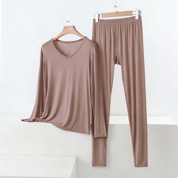 ylioge M-5X Plus Size 2 Piece Modal-Pajamas for Women Sets Casual Solid Color Long Sleeve Tops and Pants Comfortable Loungewear Homewear Pajama Set