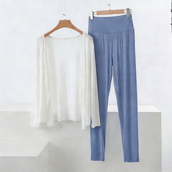 ylioge M-5X Plus Size Pajama Sets for Women 2 Piece Long Sleeve Cardigans and High Waisted Pants Casual Solid Color Loungewear Pajamas Outfits Set