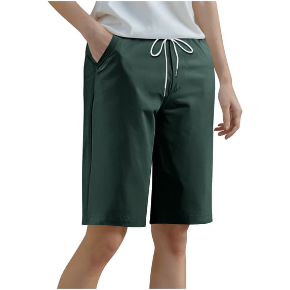 ylioge M-5X Plus Size Shorts for Women with Pockets and Drawstring Elastic High Waisted Straight Leg Solid Color Athletic Workout Tennis Bermuda Short