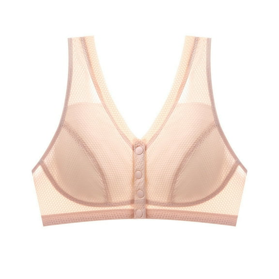 ylioge M-5X Plus Size Womens Bras Front Closure Lightweight Wireless Bralettes Ladies Casual Solid Color Breathable Push Up Sleeping Underwear Bra