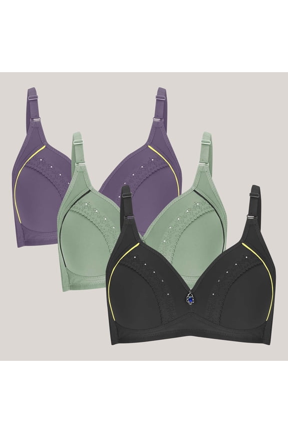 M-5XL Plus Size Wireless Bras for Women 3 Pack Push Up Bralettes Ladies Multipack Breathable Full Coverage Support Underwear Bra