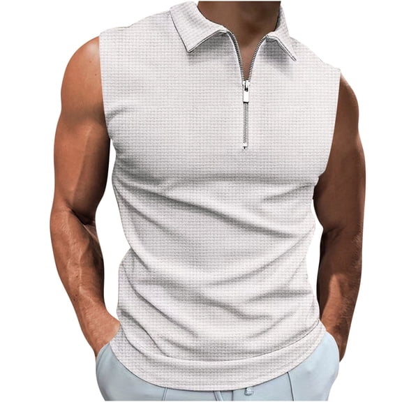 ylioge Men's Workout Tank Tops Quick Dry Solid Color Sport Shirts for Bodybuilding Gym Athletic Jogging Running Fitness Training Zip Up Sleeveless Shirts Holiday Beach Tops Summer