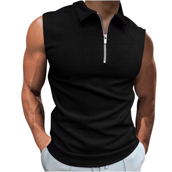 ylioge Men's Workout Tank Tops Quick Dry Solid Color Sport Shirts for Bodybuilding Gym Athletic Jogging Running Fitness Training Zip Up Sleeveless Shirts Holiday Beach Tops Summer