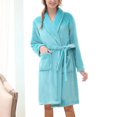 thumbnail image 1 of ylioge Mens Womens Flannel Robes with Pockets and Belt Fleece Bathrobes Unisex Couples Long Sleeve Thermal Warm Knee Length Homewear Pajama Bath Robe, 1 of 3