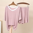 thumbnail image 1 of ylioge Modal-Pajamas for Women 2 Piece Sets Casual Solid Color Lightweight Short Sleeve Tops Wide Leg Shorts Soft Loungewear Homewear Pajamas Outfits, 1 of 6