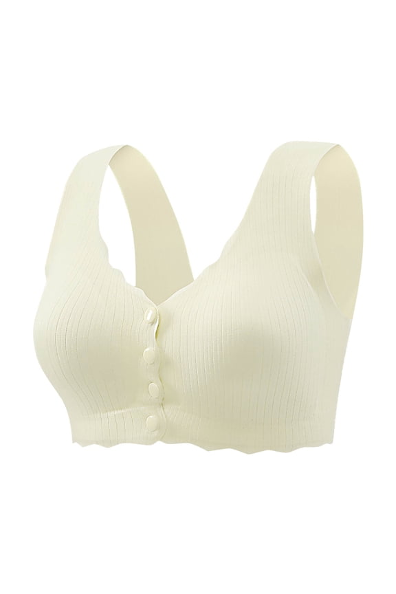 No Show Bras for Women L-5X Plus Size Front Closure Wireless Bralettes Push Up Lightweight Solid Back-Smoothing Underwear Bra