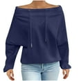 thumbnail image 1 of ylioge Off the Shoulder Sweatshirts for Women with Drawstring Plus Size XL-5X Womens Long Sleeve Solid Color Loose Pullover Sweatshirt Tops, 1 of 5
