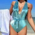 thumbnail image 1 of ylioge One-Piece Swimsuits for Women Summer Trendy Solid Shiny Deep V Neck Sleeveless Backless High-Cut Bathing Suits, 1 of 4