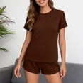 thumbnail image 1 of ylioge Pajama Sets for Women 2 Piece Sleepwear Outfits Womens Casual Solid Color Short Sleeve Tops and Shorts Comfortable Loungewear Pajamas Set, 1 of 8