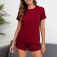 thumbnail image 1 of ylioge Pajama Sets for Women 2 Piece Sleepwear Outfits Womens Casual Solid Color Short Sleeve Tops and Shorts Comfortable Loungewear Pajamas Set, 1 of 8