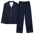 thumbnail image 1 of ylioge Pajamas for Women, Womens Sleepwear Two Piece Sets Casual Loose Silk Solid Lapel Long Sleeve Blouses Tops and Elastic High Waisted Wide Leg Pants Loungewear Sets Spring, 1 of 4