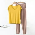 thumbnail image 1 of ylioge Pajamas for Women 2 Piece Sets with Pockets Casual Solid Color Cap Sleeve Tops and Wide Leg Pants Soft-Modal Loungewear Pajama Outfits Set, 1 of 6