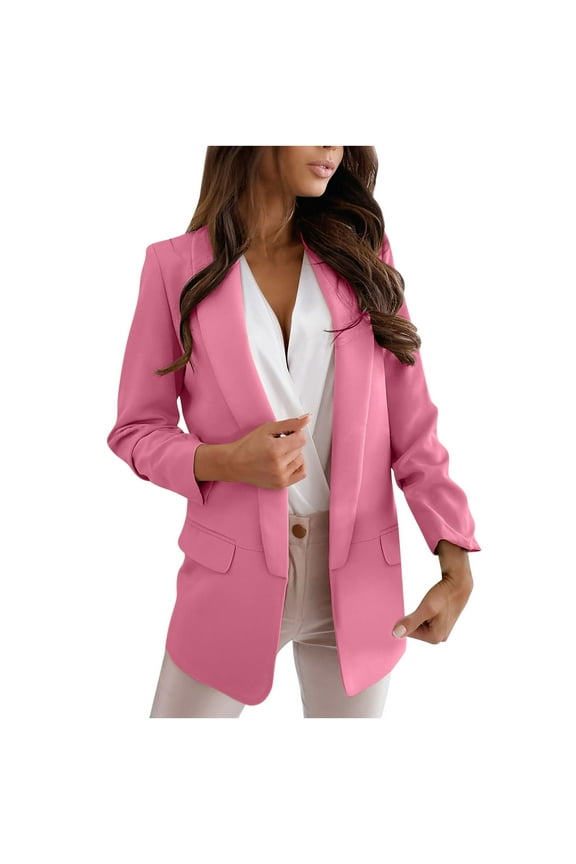 Pink Blazers for Women Business Casual Plus Size Solid Turndown Collar Long Sleeves Coats Outerwear Jackets Fall